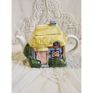 90s Houston Foods Vintage Cottage House Shaped Collectable Ceramic Teapot
